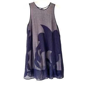 Hutch Anthropologie Mesh Sleeveless A-Dress Navy Blue Embroidery Size Large